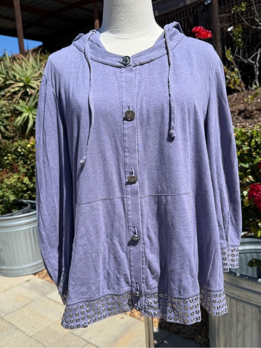 St. John lavender eyelet embellished hooded sweater